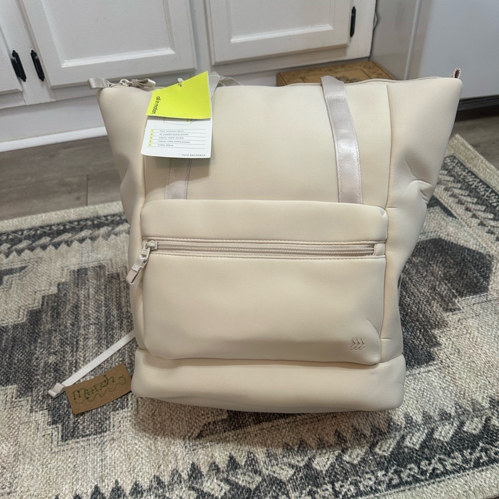 New Large Tote Backpack Travel Bag Faux Neoprene Cream All in Motion New Large - Picture 11 of 15